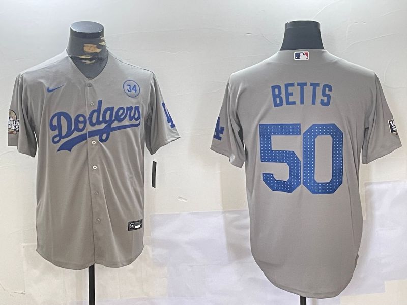 Men Los Angeles Dodgers 50 Betts Grey Game 2024 Nike MLB Jersey style 1120
